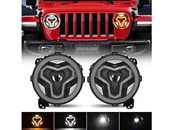 Suparee 9-Inch Tri-Eye LED Headlights with DRL and Amber Turn Signals; Black Housing; Clear Lens (18-25 Jeep Wrangler JL)