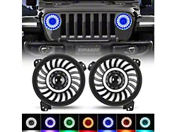 Suparee 9-Inch Turbine Style RGBW LED Headlights; Black Housing; Clear Lens (18-25 Jeep Wrangler JL)