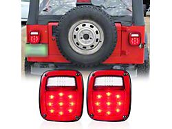 Suparee LED Tail Lights; Black Housing; Red/Clear Lens (76-06 Jeep CJ7, Wrangler YJ & TJ)