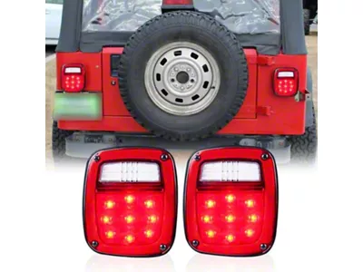 Suparee LED Tail Lights; Black Housing; Red/Clear Lens (76-06 Jeep CJ7, Wrangler YJ & TJ)