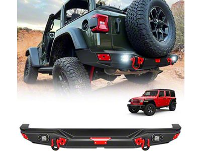 Suparee Rear Bumper with LED Lights; Textured Black (18-25 Jeep Wrangler JL)