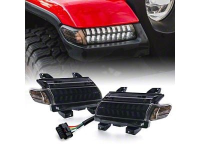 Suparee Sequential LED Turn Signal and Parking Lights; Smoked (18-25 Jeep Wrangler JL w/ Factory Halogen Lights)