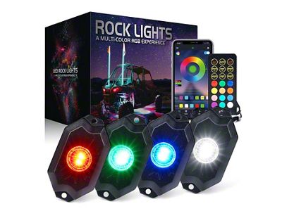 Suparee Trophy Series RGBW Rock Light Kit with Bluetooth App and Remote Control; Set of 4 (Universal; Some Adaptation May Be Required)