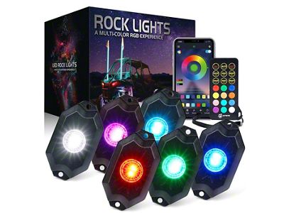 Suparee Trophy Series RGBW Rock Light Kit with Bluetooth App and Remote Control; Set of 6 (Universal; Some Adaptation May Be Required)