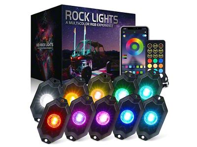 Suparee Trophy Series RGBW Rock Light Kit with Bluetooth App and Remote Control; Set of 10 (Universal; Some Adaptation May Be Required)