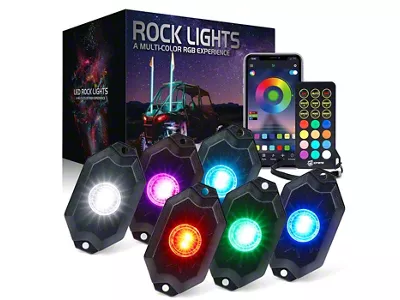 Suparee Trophy Series RGBW Rock Light Kit with Bluetooth App and Remote Control; Set of 6 (Universal; Some Adaptation May Be Required)