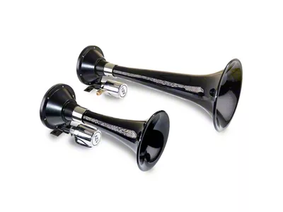 ABS Dual Air Horn with Dual Vortex 4 Solenoid Valve; Black (Universal; Some Adaptation May Be Required)