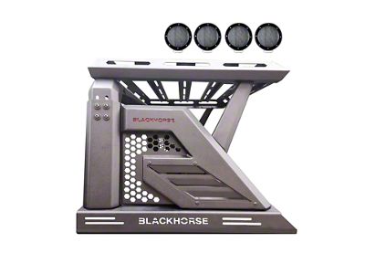 Armour II Roll Bar with 5.30-Inch Black Round Flood LED Lights and Basket; Black (05-15 Tacoma)