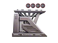Armour II Roll Bar with 5.30-Inch Red Round Flood LED Lights and Basket; Black (05-15 Tacoma)