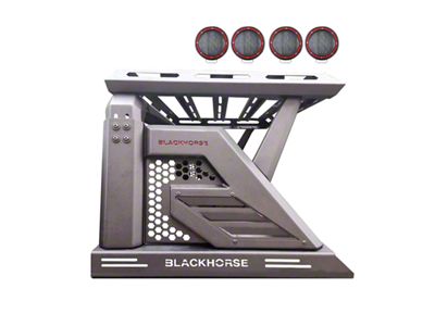 Armour II Roll Bar with 5.30-Inch Red Round Flood LED Lights and Basket; Black (05-15 Tacoma)