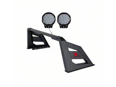 Armour Roll Bar with 9-Inch Black Round LED Lights; Black (15-23 Tacoma)
