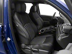 Kustom Interior Premium Artificial Leather Front and Rear Seat Covers; All Black with White Double Hex Stitch Accent Insert (24-26 Tacoma)