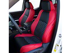 Premium Artificial Leather Front and Rear Seat Covers; Red with Black Double Hex Accent Insert with White Stitcing (24-26 Tacoma)