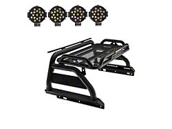 Atlas Roll Bar with 7-Inch Black Round LED Lights for Tonneau Cover; Black (05-23 Tacoma)