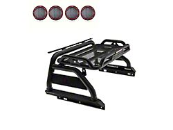Atlas Roll Bar for Tonneau Cover with 5.30-Inch Red Round Flood LED Lights; Black (05-23 Tacoma)