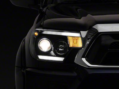 Light Bar DRL Halo Projector Headlights; Black Housing; Clear Lens (12-15 Tacoma)