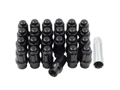 Bulge Black Acorn Lug Nut Kit; 12mm x 1.5; Set of 24 (05-25 Tacoma)