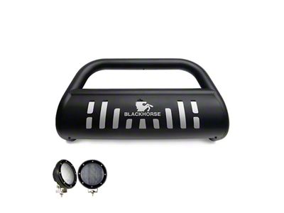 Bull Bar with 5.30-Inch Black Round Flood LED Lights; Black (05-15 Tacoma)