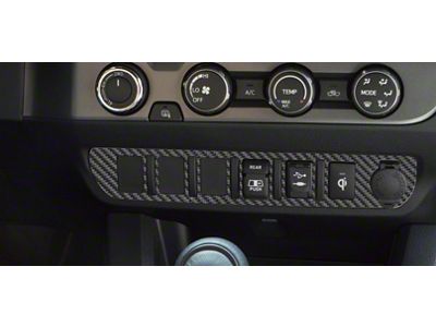 Center Dash 6-Switch Panel Accent Trim; Raw Carbon Fiber (16-23 Tacoma)