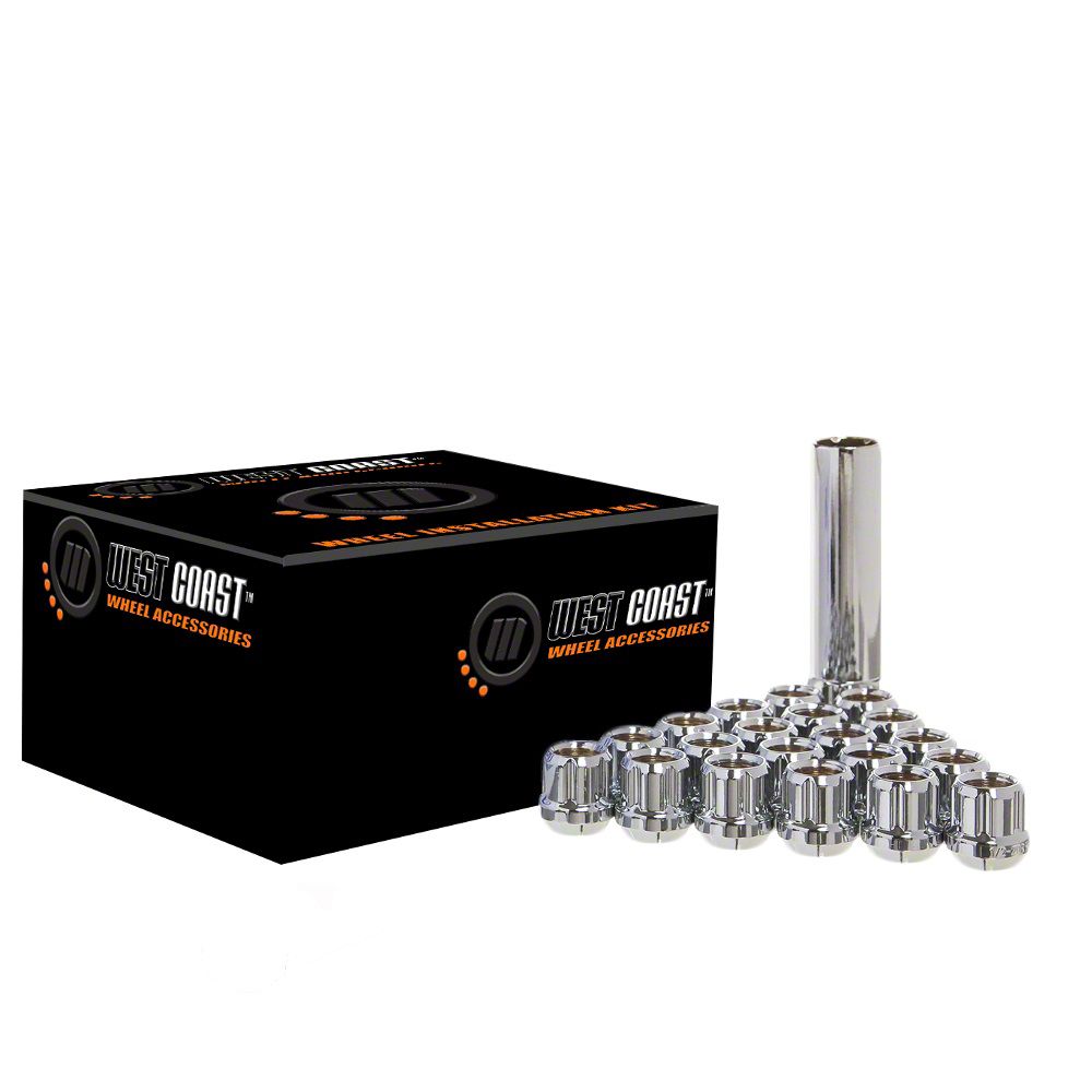 Chrome Open Acorn Spline Lug Nuts; M12x1.5; Set of 24 (0524