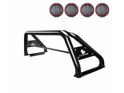 Classic Roll Bar with 5.30-Inch Red Round LED Lights; Black (15-23 Tacoma)