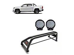 Classic Roll Bar with 9-Inch Black Round LED Lights; Black (15-23 Tacoma)
