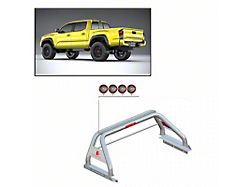 Classic Roll Bar for Tonneau Cover with 5.30-Inch Red Round LED Lights; Stainless Steel (05-23 Tacoma)