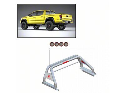 Classic Roll Bar for Tonneau Cover with 5.30-Inch Red Round LED Lights; Stainless Steel (05-23 Tacoma)