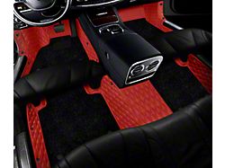 Double Layer Diamond Front and Rear Floor Mats; Base Layer Red and Top Layer Black (16-23 Tacoma Double Cab)