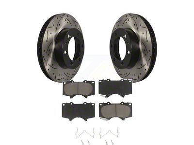 Drilled and Slotted 6-Lug Brake Rotor and Ceramic Pad Kit; Front (05-23 Tacoma)