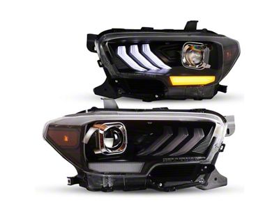 DRL LED Headlights; Matte Black Housing; Clear Lens (16-19 Tacoma; 20-23 Tacoma SR, SR5, TRD Sport)