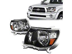 Factory Style Headlights with Amber Corners; Black Housing; Clear Lens (05-11 Tacoma)