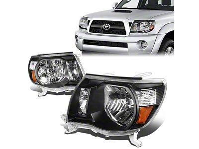 Factory Style Headlights with Amber Corners; Black Housing; Clear Lens (05-11 Tacoma)