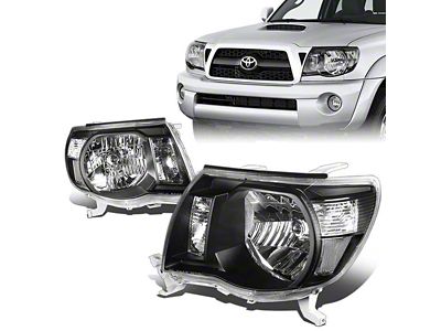 Factory Style Headlights with Clear Corners; Black Housing; Clear Lens (05-11 Tacoma)