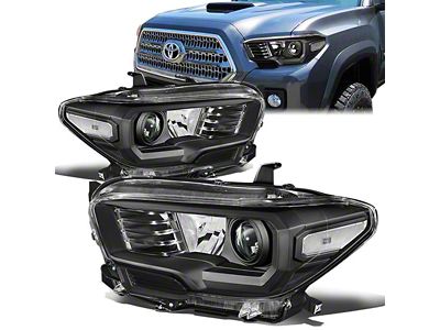 Factory Style Projector Headlights with Clear Corners; Black Housing; Clear Lens (16-18 Tacoma w/o Factory LED DRL)