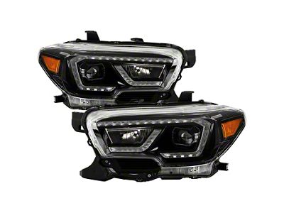 Full LED DRL Projector Headlights; Black Housing; Clear Lens (16-22 Tacoma TRD)