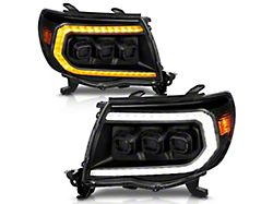 Full LED Projector Headlights with White DRL, Initiation and Sequential Turn Signals; Black Housing; Clear Lens (05-11 Tacoma)