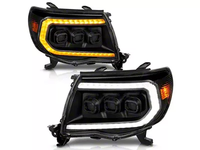 Full LED Projector Headlight with White DRL, Initiation and and Sequential Turn Signals; Black Housing; Clear Lens (05-11 Tacoma)