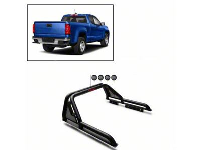Gladiator Roll Bar with 5.30-Inch Black Round Flood LED Lights; Black (16-23 Tacoma)