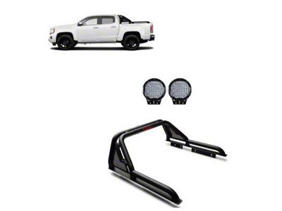 Gladiator Roll Bar with 9-Inch Red Round Flood LED Lights; Black (15-23 Tacoma)