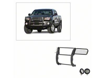 Grille Guard with 5.30-Inch Black Round Flood LED Lights; Black (05-15 Tacoma)