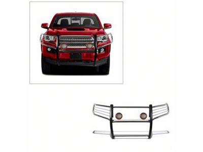 Grille Guard with 5.30-Inch Red Round Flood LED Lights; Stainless Steel (16-23 Tacoma)
