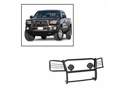 Grille Guard with 7-Inch Black Round LED Lights; Black (05-15 Tacoma)