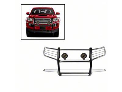 Grille Guard with 7-Inch Black Round LED Lights; Stainless Steel (16-23 Tacoma)
