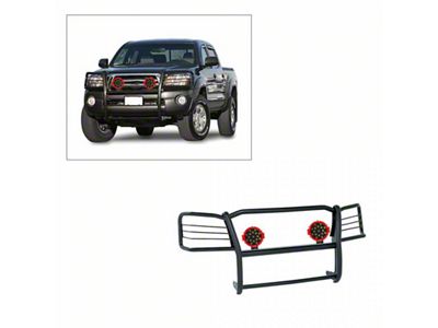 Grille Guard with 7-Inch Red Round LED Lights; Black (05-15 Tacoma)