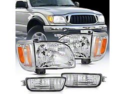 Headlights with Amber Reflector; Chrome Housing; Clear Lens (01-04 Tacoma)