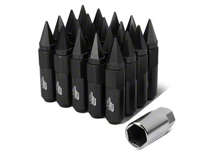 J2 Engineering Black Aluminum Spiked Lug Nuts; M12 x 1.5; 90mm; Set of 20 (05-15 5-Lug Tacoma)