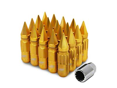 J2 Engineering Gold Aluminum Spiked Lug Nuts; M12 x 1.5; 80mm; Set of 20 (05-15 5-Lug Tacoma)