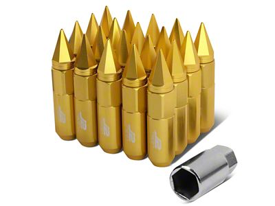 J2 Engineering Gold Aluminum Spiked Lug Nuts; M12 x 1.5; 90mm; Set of 20 (05-15 5-Lug Tacoma)