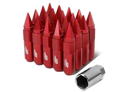 J2 Engineering Red Aluminum Spiked Lug Nuts; M12 x 1.5; 90mm; Set of 20 (05-15 5-Lug Tacoma)